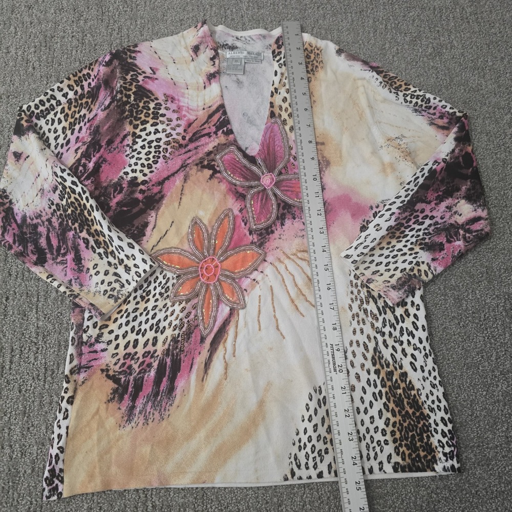 Alberto Makali XL Embellished Tunic Top Animal Print Floral Beaded Y2K - Picture 3 of 6